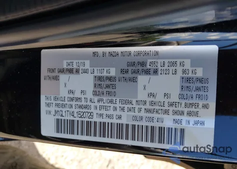 2020 Mazda Mazda6 Grand Touring from USA, damaged, VIN JM1GL1TY4L1520729